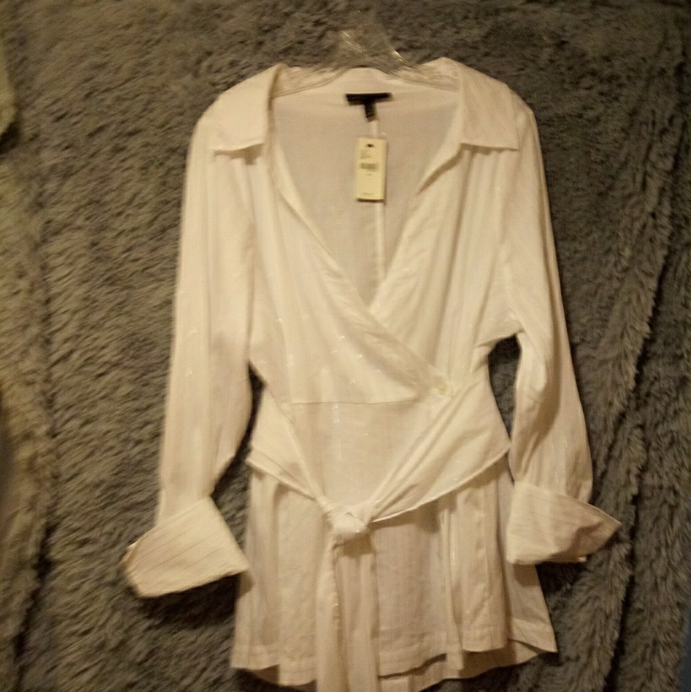 Lane Bryant White Long Sleeve Wrap Shirt